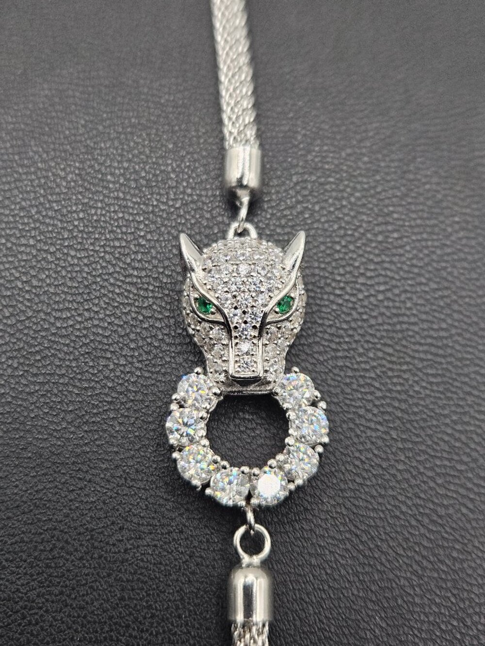 .925 Silver Moissanite Panther Adjustable Bracelet 3ctw